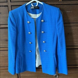 Zara Medium Women's Vibrant Blue Textured Blazer